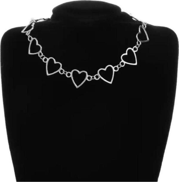 Gri Kalp Metal 35 cm Zincirli Choker Kolye Takı - Image 1