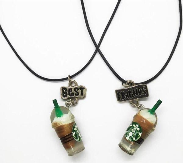 Kahverengi Starbucks Bardak Best Friends Bff 2'li Deri İpli Kolye - Image 1