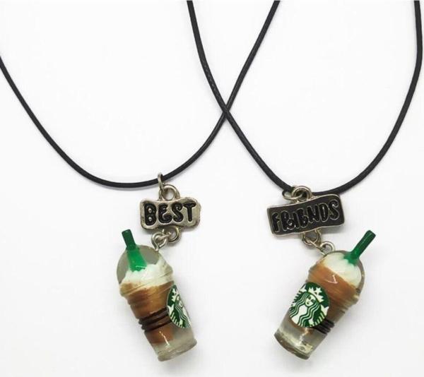 Kahverengi Starbucks Bardak Best Friends Bff 2'li Deri Ipli Kolye - Image 1