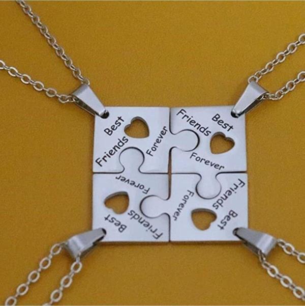 Yeni 4 Lü Yapboz Best Friend Forever Kalpli Kolye Hediyelik Aksesuar Şık - Image 1
