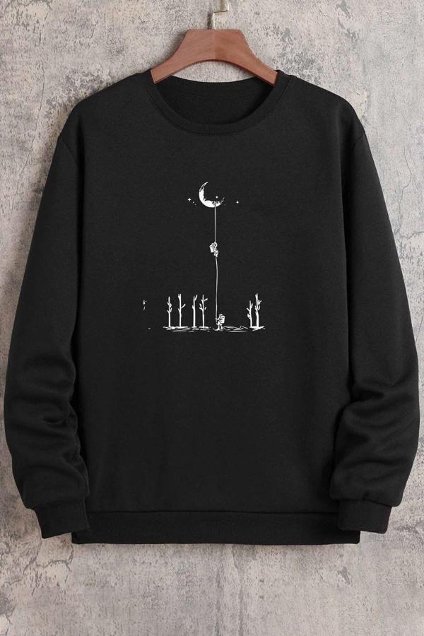 Unisex Uzay Temalı Bisiklet Yaka Sweatshirt - Image 1