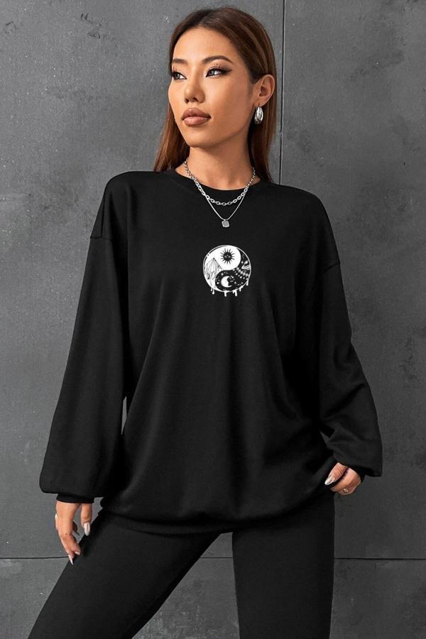 Unisex Yin & Yang Bisiklet Yaka Sweatshirt - Image 1