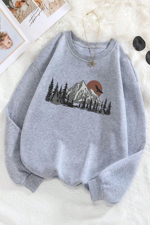Mountain Baskılı Oversize Sweatshirt - Image 1