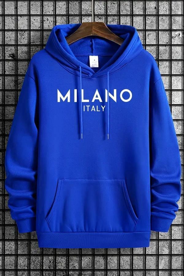 Unisex MİLANO İTALY Baskılı Şardonlu Kapüşonlu Oversize Sweatshirt - Image 1