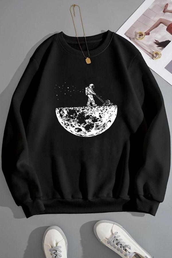 Unisex Uzay Temalı Bisiklet Yaka Sweatshirt - Image 1