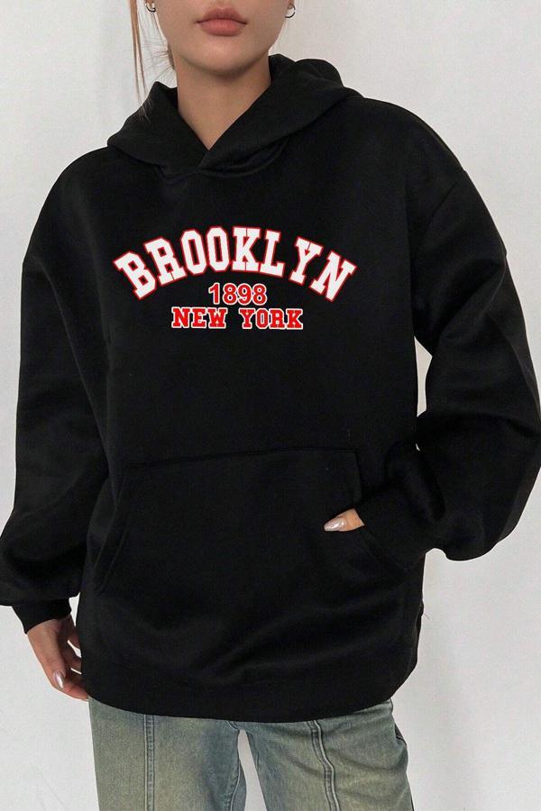 Unisex Brooklyn Baskılı Bisiklet Yaka Sweatshirt - Image 1