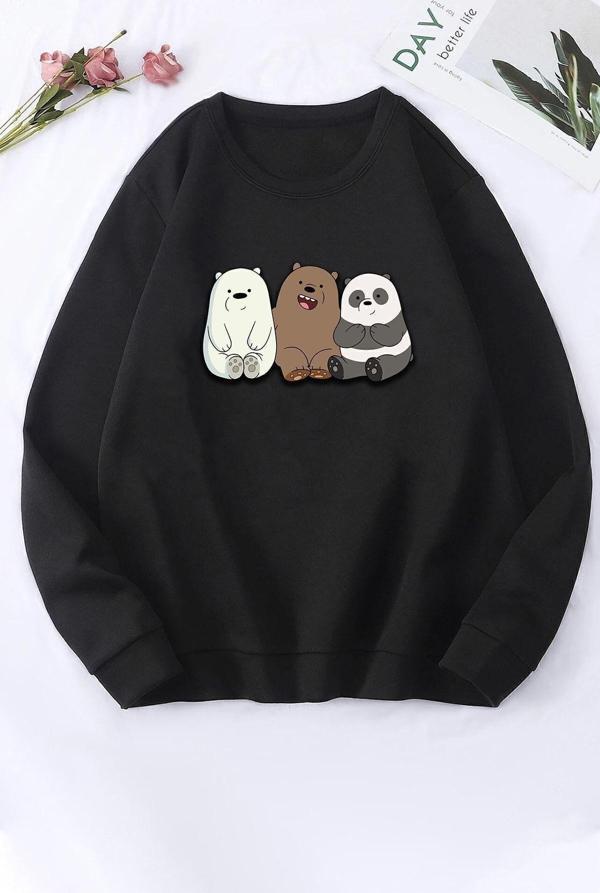 Unisex Kafadar Ayılar Baskılı Bisiklet Yaka Sweatshirt - Image 1