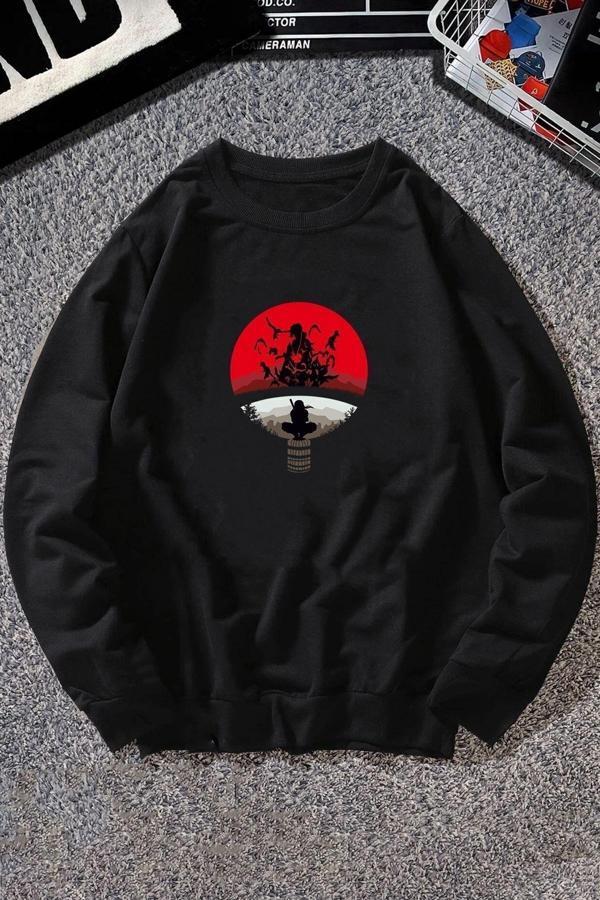 Unisex Itachi Uchiha Baskılı Bisiklet Yaka Sweatshirt - Image 1