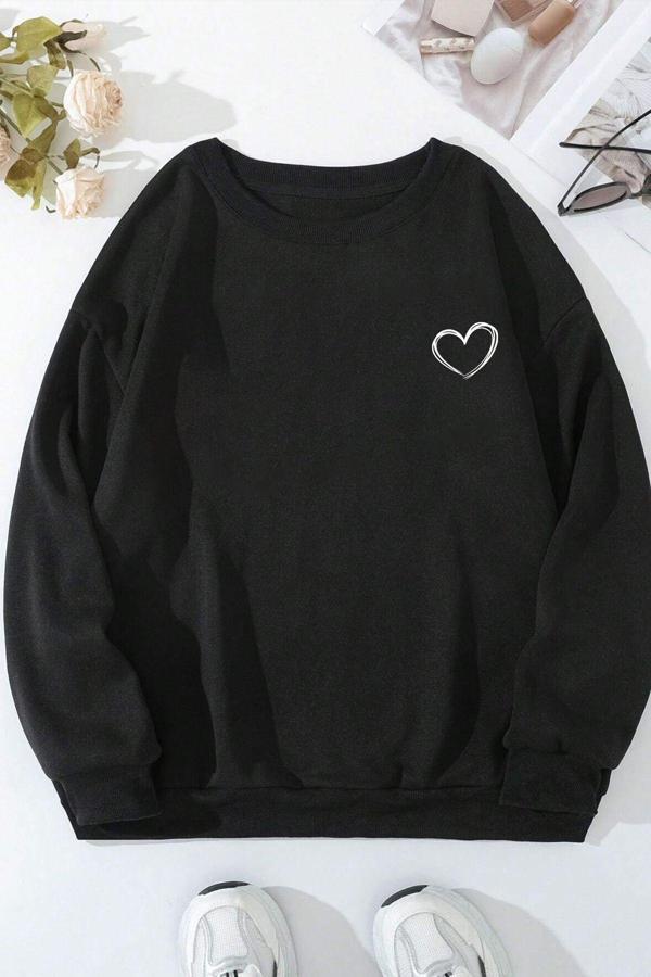 Unisex Kalp Baskılı Bisiklet Yaka Sweatshirt - Image 1