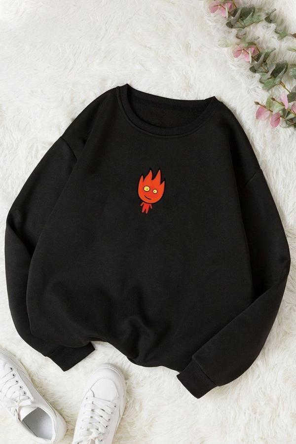 Unisex Ateş Avatar Baskılı Bisiklet Yaka Sweatshirt - Image 1