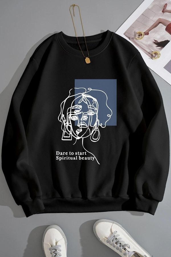 Unisex Baskılı Bisiklet Yaka Sweatshirt - Image 1