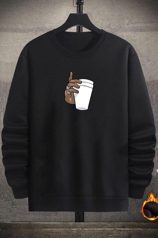 Unisex Tupac Coffee Baskılı Bisiklet Yaka Sweatshirt - Image 1