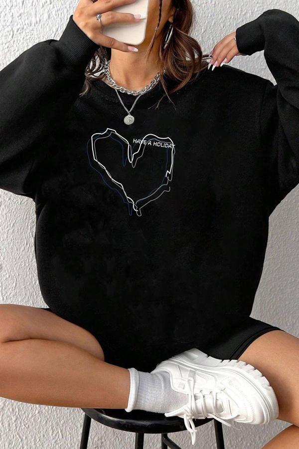 Unisex Holiday Baskılı Bisiklet Yaka Sweatshirt - Image 1