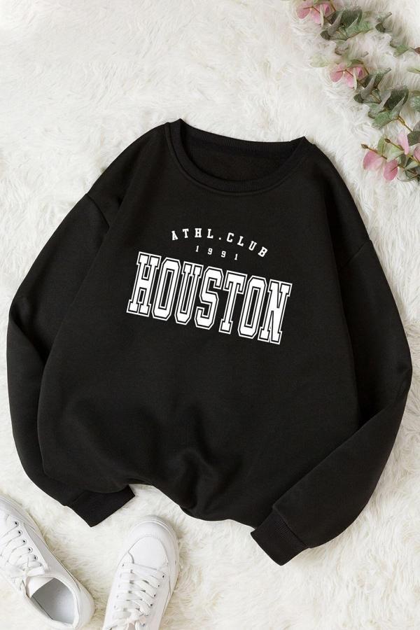 Unisex Houston Bisiklet Yaka Sweatshirt - Image 1