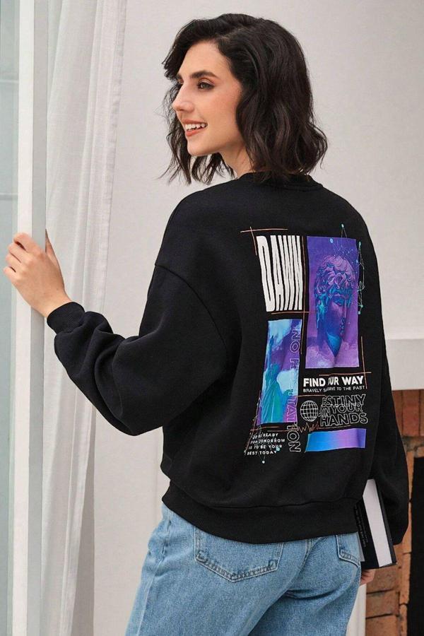 Unisex Dawn Baskılı Bisiklet Yaka Sweatshirt - Image 1