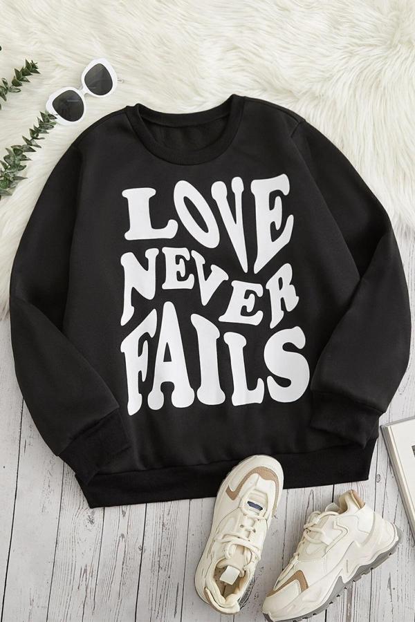 Unisex Love Baskılı Bisiklet Yaka Sweatshirt - Image 1