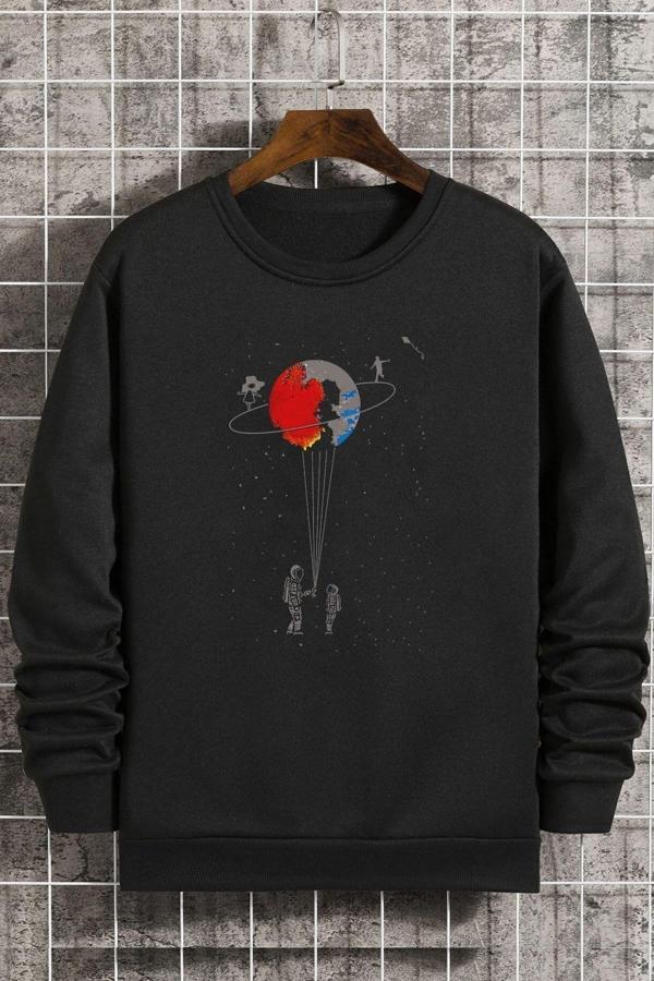 Unisex Evren Temalı Bisiklet Yaka Sweatshirt - Image 1