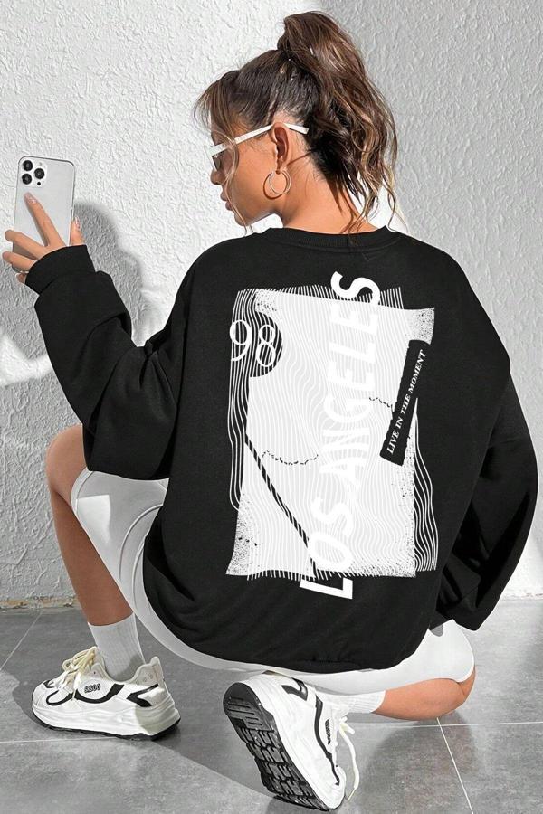 Unisex Los Angles Baskılı Bisiklet Yaka Sweatshirt - Image 1