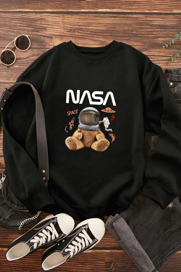Unisex Nasa Baskılı Bisiklet Yaka Sweatshirt - Image 1