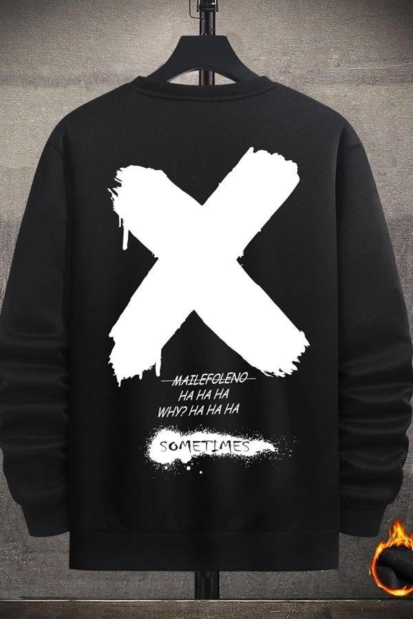 Unisex Sometimes X Baskılı Bisiklet Yaka Sweatshirt - Image 1