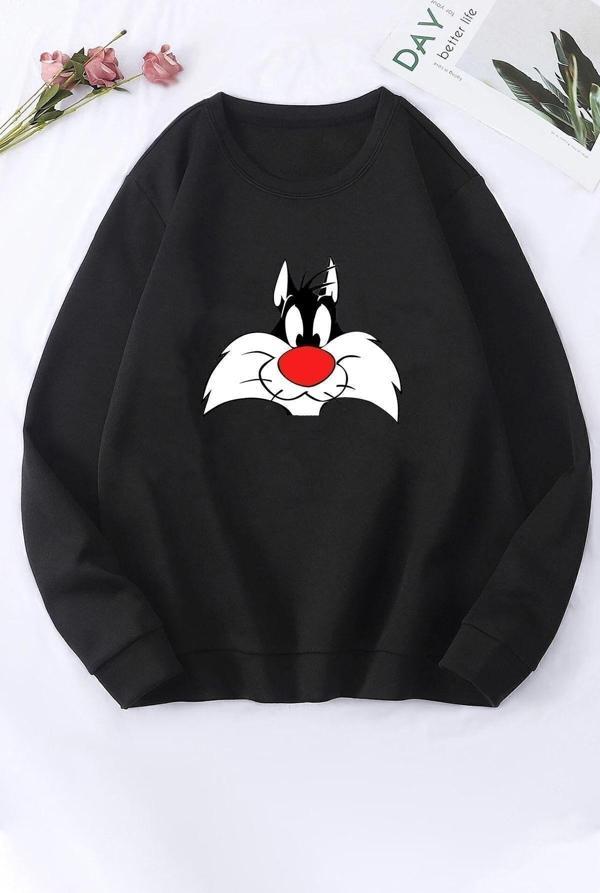 Unisex Sylvester Baskılı Bisiklet Yaka Sweatshirt - Image 1