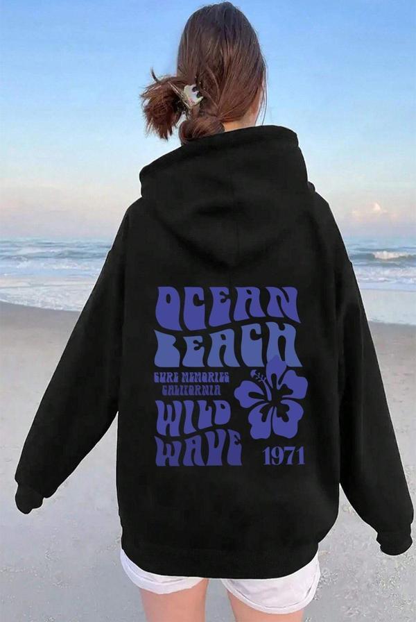 Ocean Beach Baskılı Oversize Sweatshirt - Image 1