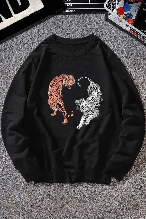 Unisex Tiger Bisiklet Yaka Sweatshirt - Image 1