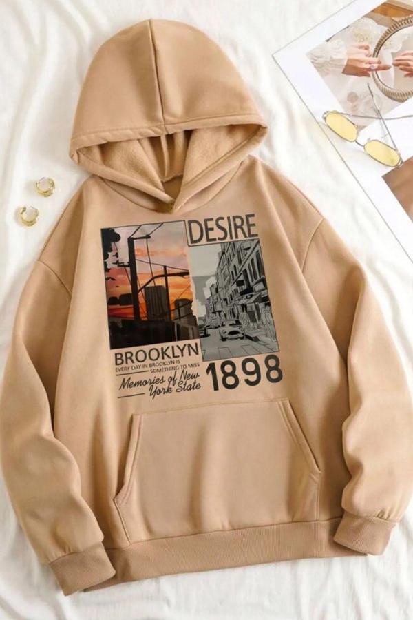Unisex Desire Brooklyn Baskılı Oversize Sweatshirt - Image 1