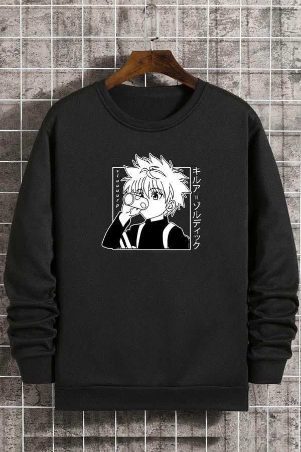 Unisex Killua Zoldyck Baskılı Bisiklet Yaka Sweatshirt - Image 1