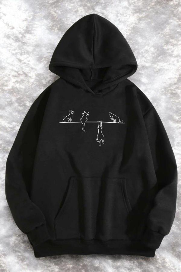 Yaramaz Kedi Baskılı Oversize Sweatshirt - Image 1