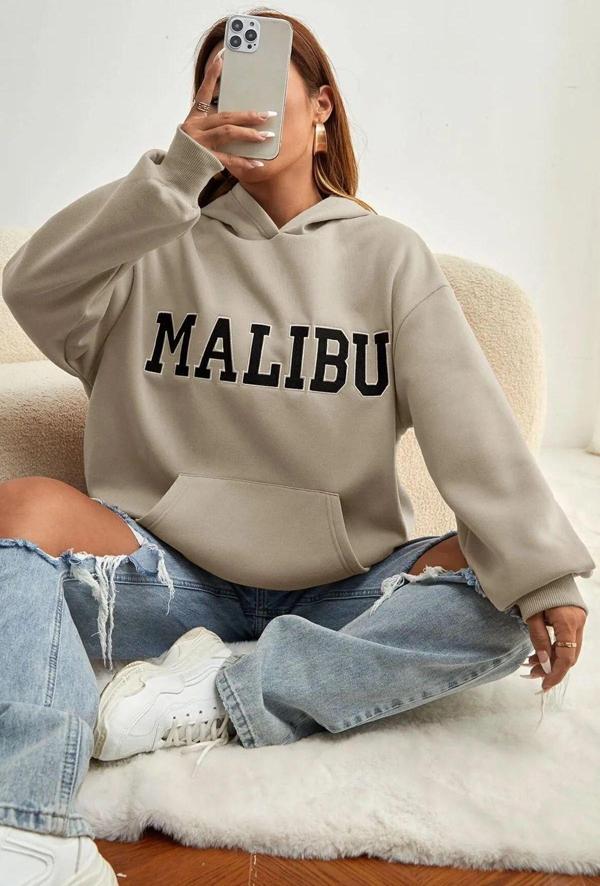 Unisex Malıbu Baskılı Oversize Sweatshirt - Image 1