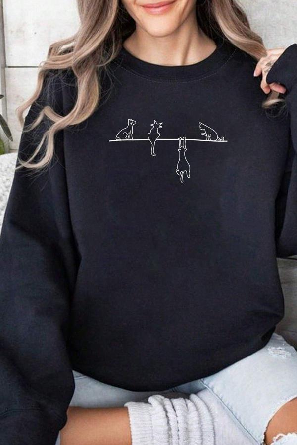 Yaramaz Kedi Baskılı Oversize Sweatshirt - Image 1