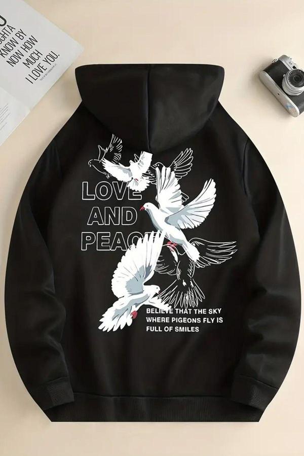 Love and Peace Baskılı Oversize Sweatshirt - Image 1