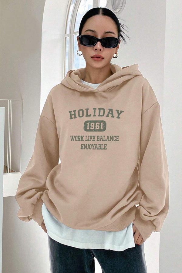 Holiday Baskılı Unisex Oversize Sweatshirt - Image 1