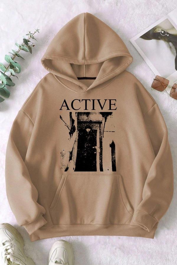 Active Baskılı Oversize Sweatshirt - Image 1