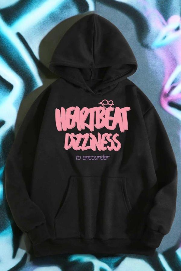 HeartBeat Baskılı Unisex Oversize Sweatshirt - Image 1