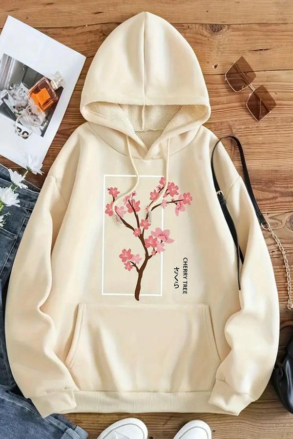 Cherry Tree Baskılı Oversize Sweatshirt - Image 1