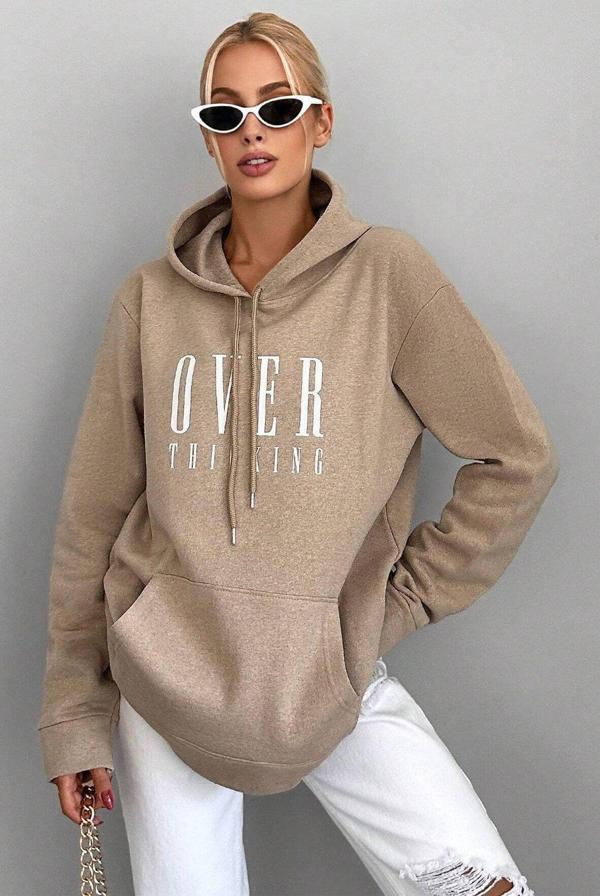 Kapüşonlu Baskılı  Pamuklu Oversize Sweatshirt - Image 1
