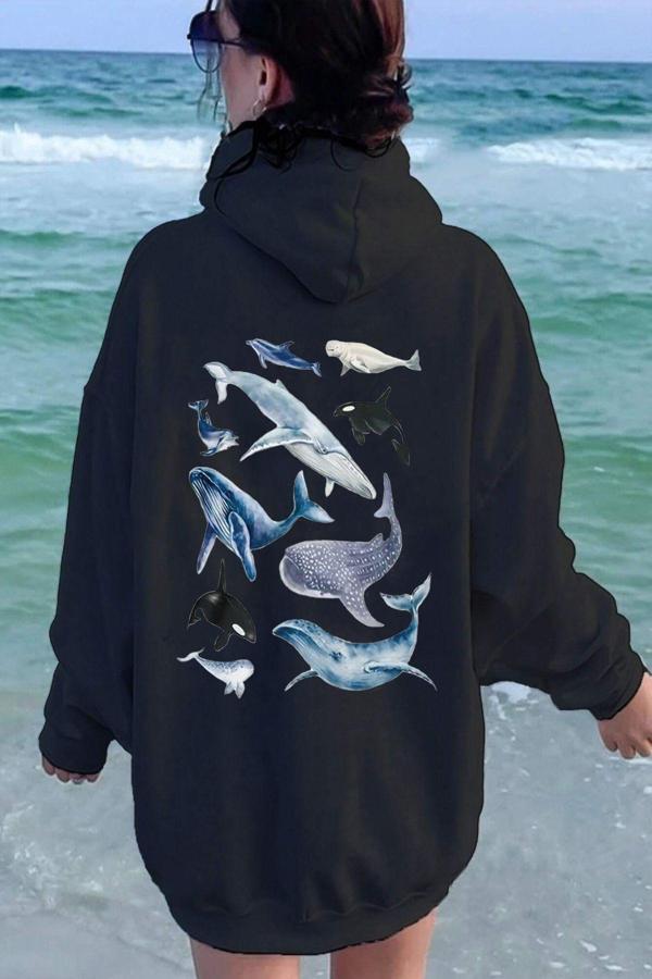 Whales Baskılı Oversize Sweatshirt - Image 1