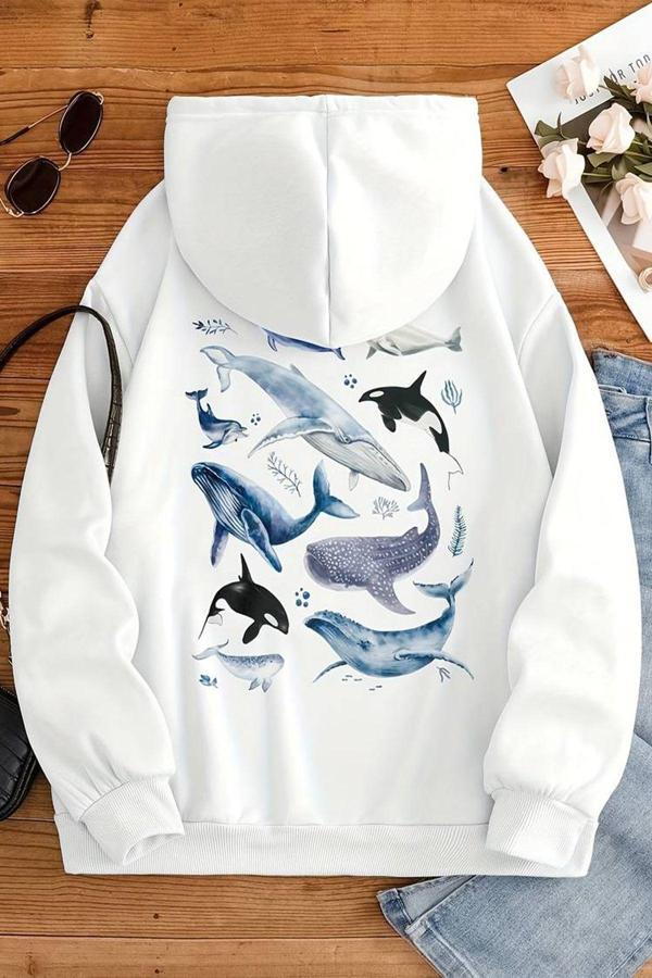 Whales Baskılı Oversize Sweatshirt - Image 1