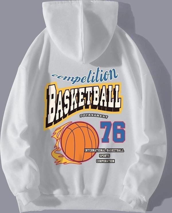 Basketball 76 Baskılı Oversize Sweatshirt - Image 1