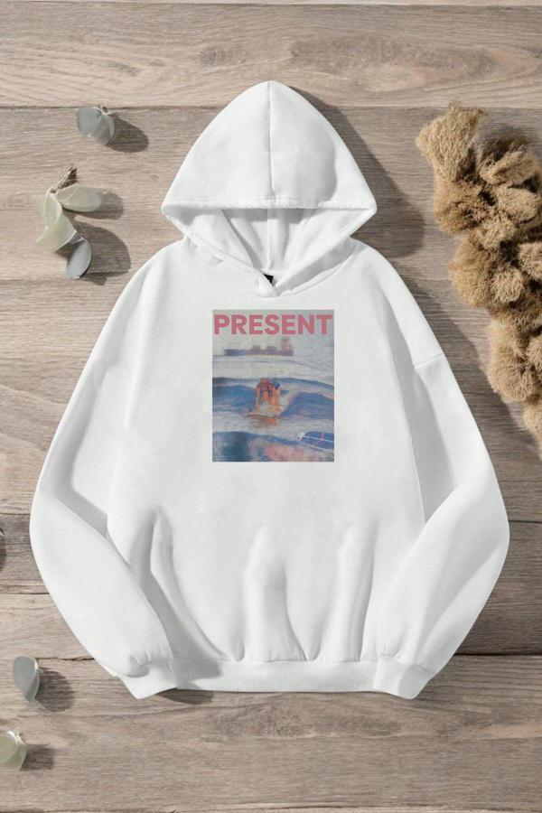 Present Baskılı Oversize Sweatshirt - Image 1