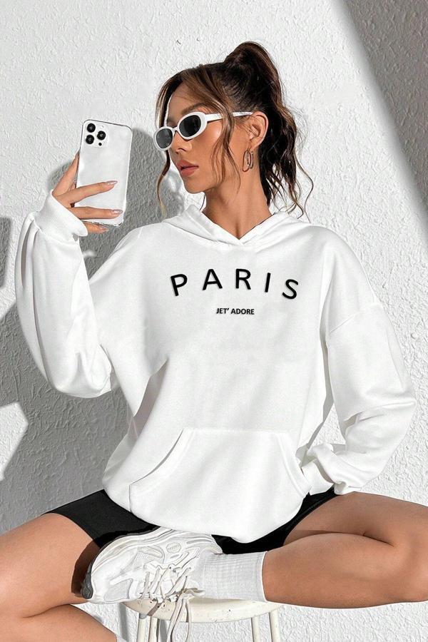 Paris Baskılı Oversize Sweatshirt - Image 1