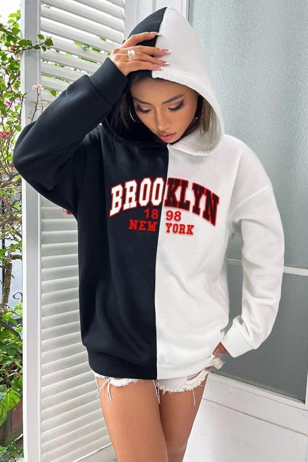Unisex Brooklyn Siyah Beyaz Hoodie - Image 1