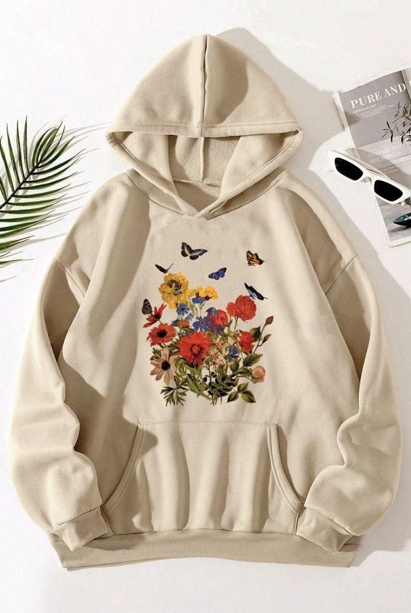 Renkli Çicek Baskılı Oversize Sweatshirt - Image 1