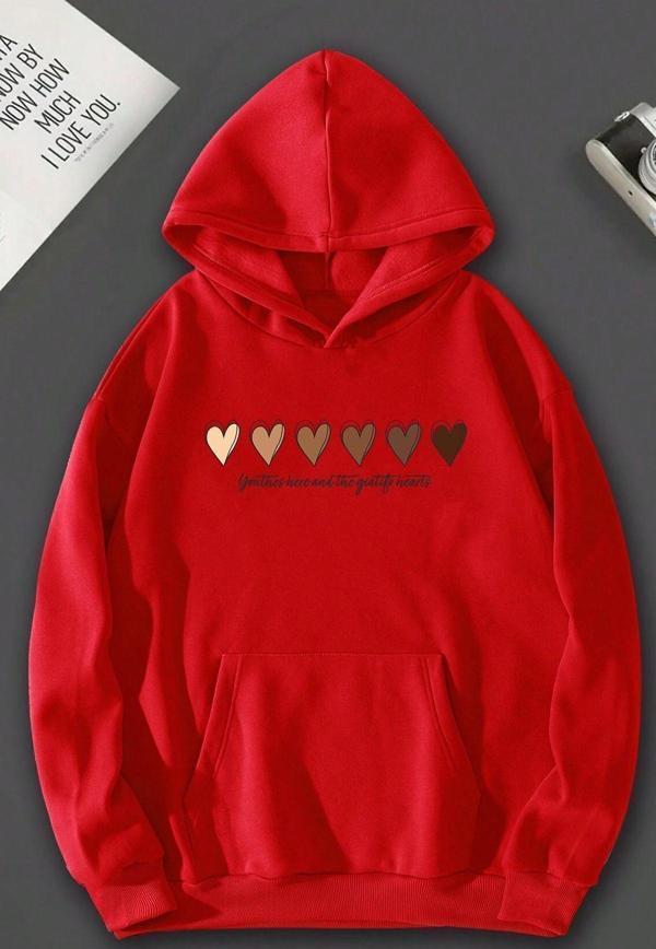 Unisex Kalp Baskılı Oversize Sweatshirt - Image 1