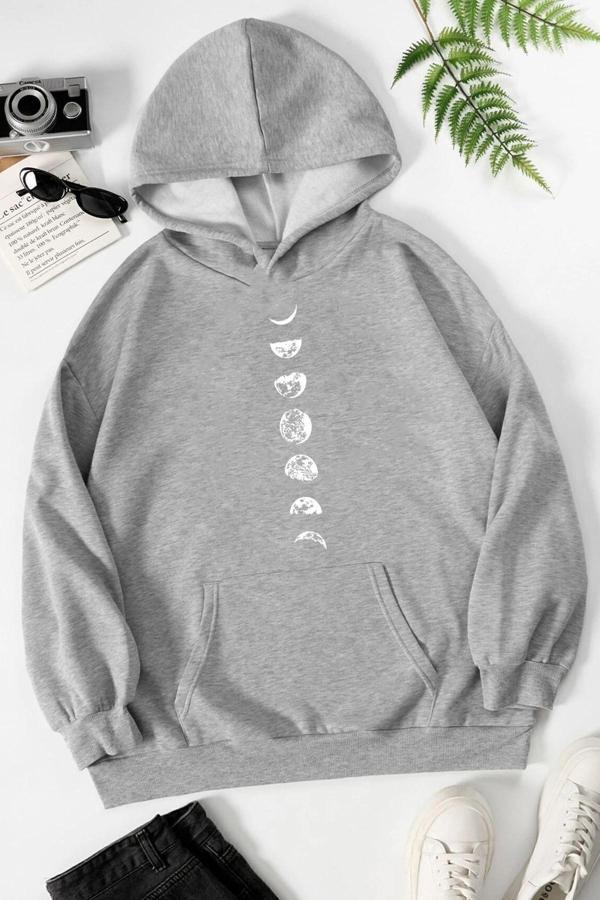 Unisex Moon Phases Baskılı Sweatshirt - Image 1