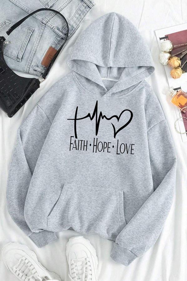 Faith Hope Love Baskılı Oversize Sweatshirt - Image 1