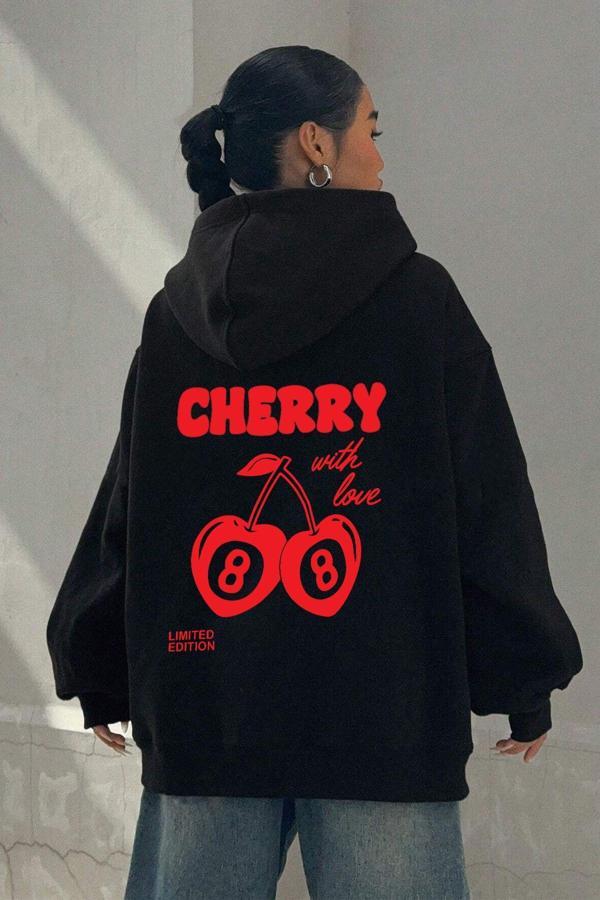 Cherry Baskılı Oversize Sweatshirt - Image 1