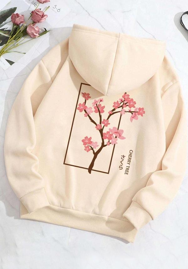 Unisex Cherry Tree Baskılı Oversize Sweatshirt - Image 1